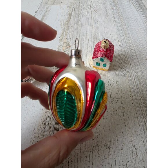 Vintage mercury glass cherry ornament house red yellow green Xmas tree - Picture 4 of 10
